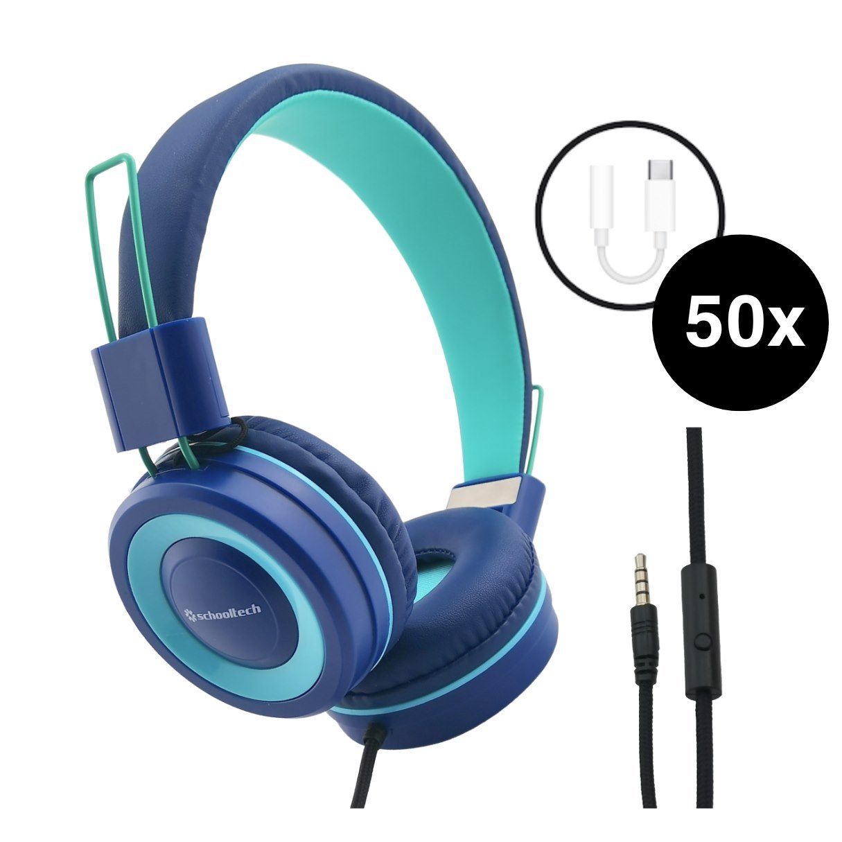 SchoolTech Extra Sturdy Headphones & Usb-C Adaptor - Pack Of 50