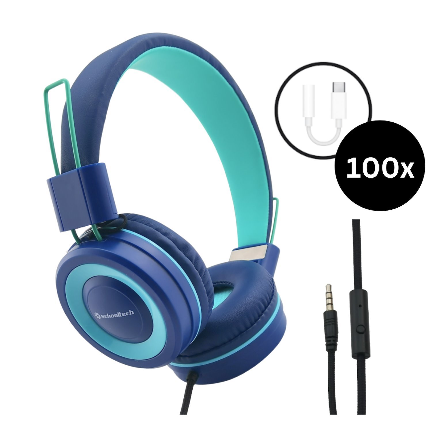 SchoolTech Extra Sturdy Headphones & Usb-C Adaptor - Pack Of 100