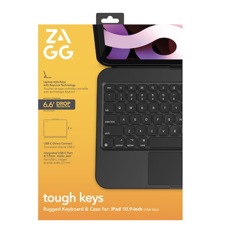 ZAGG Tough Keys Keyboard with trackpad USB-C Direct Connect for iPad A16 (2025), iPad 10th Gen (10.9" 2022), (Brown Box) ** US LAYOUT **