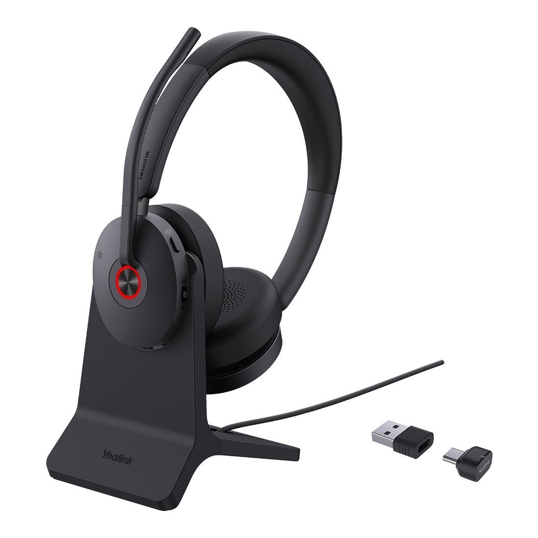 Yealink (BH74 With Stand Teams Usb-C/A) Microsoft Certified Teams Bluetooth Wireless Headset, 6-Mic Beamforming Noise Cancellation, Dongle, Charging Stand & Car