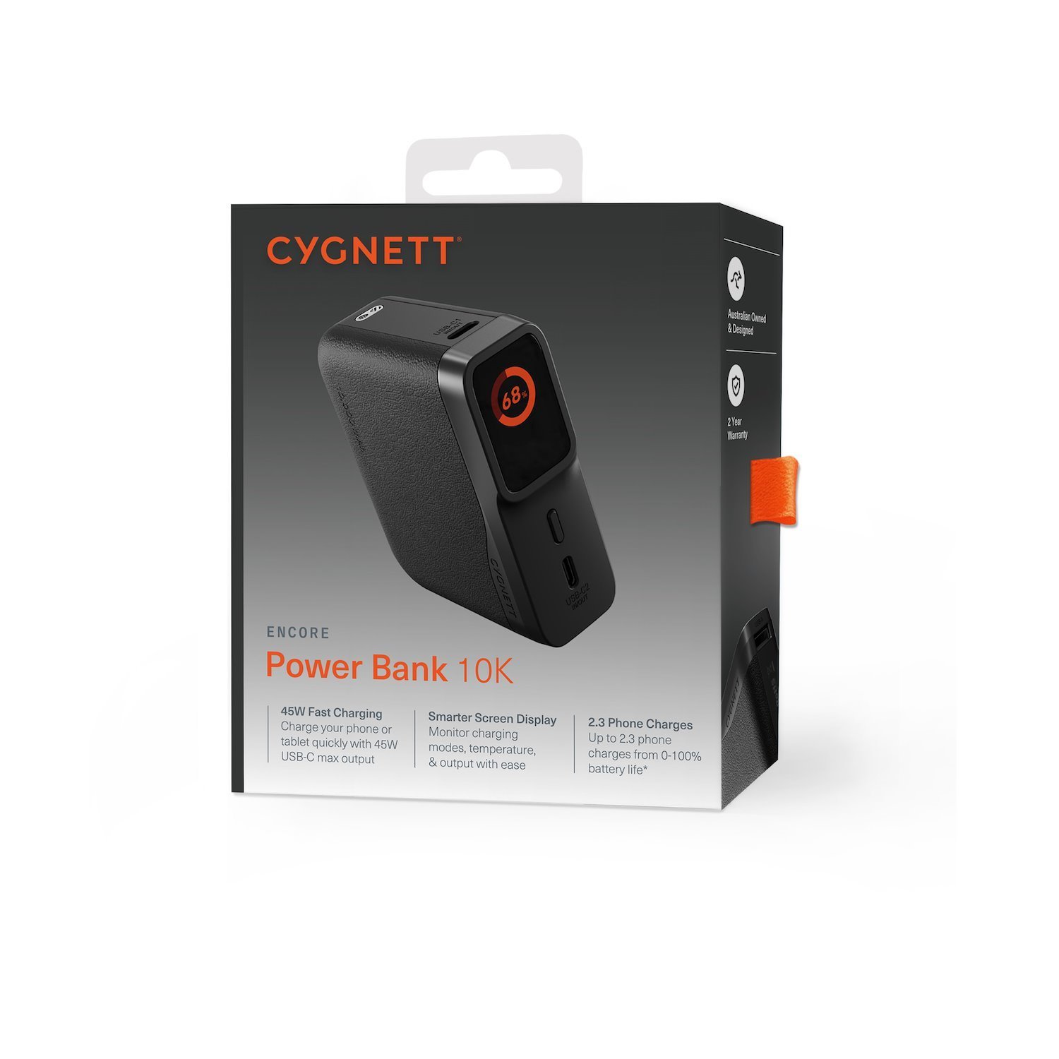 Cygnett Encore 10K mAh Power Bank - Graphite(CY5630PBCHE), 45W, 2X Usb-C PD, 1X Usb-A Ports, Led Display, 2 Years Warranty
