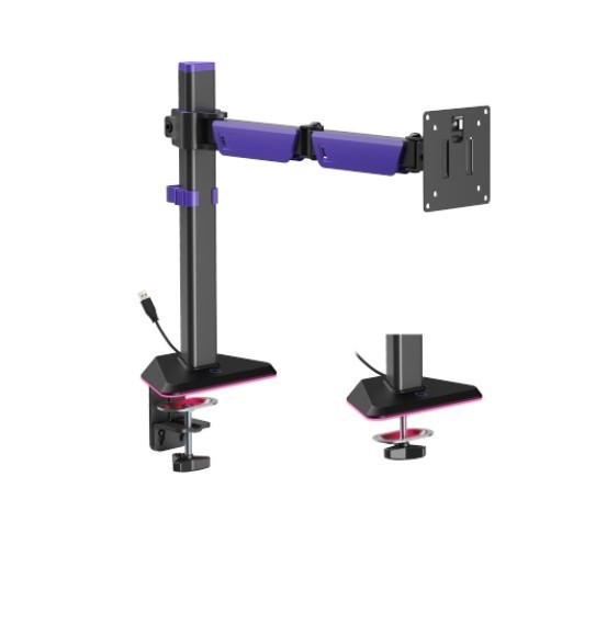 Brateck LDT89-C012L Articulating RGB Lighting Gaming Monitor Arm Matte Black, Fit Screen Size: 17'-40' Up To 12 KG