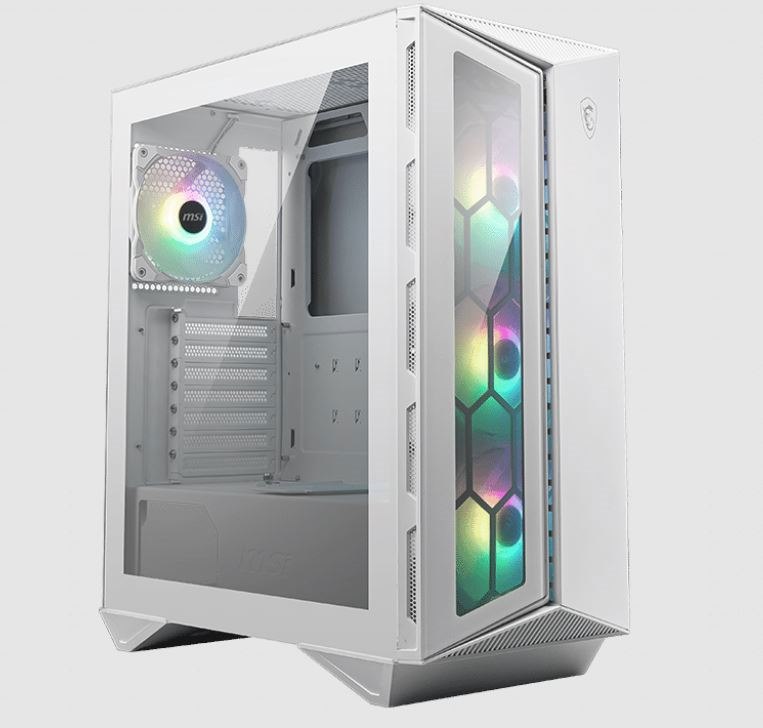 Msi MPG Gungnir 110R White Mid-Tower Case, Supports Atx / M-Atx / Mini Itx, 2X Usb 3.2, 1X Usb-C, 1X HD Audio, 1X Mic, Atx Power Supply