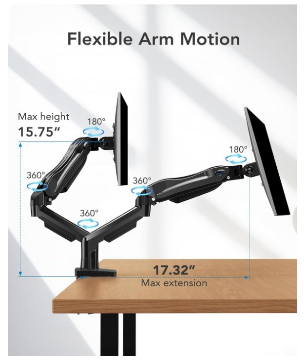 HUANUO 13-30 inch PC 2 Screen Mount Arm for Dual Monitor PC Curved Plates