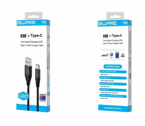 8Ware Premium 1M Samsung Certified Fast Speed Charging Usb-C Type C Data Charger Cable For Samsung Huawei Google LG Retail Pack