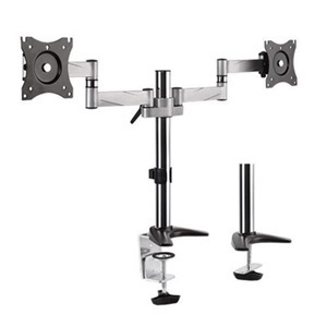 Brateck 13'-27' Dual Monitor Desk Mount. Max Load: 8KG Per Arm. Supports Vesa 75X75 & 100X100. Extend, Tilt And Swivel. Max Arm Extension - 792MM. Colour: Slate Black & Metallic Grey.