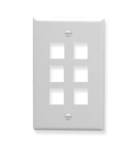 Icc Faceplate, Flat, 1-Gang, 6-Port, White