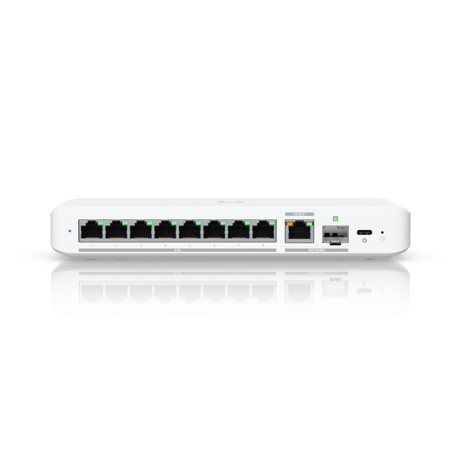 Ubiquiti Flex 2.5G, Flexible, 8-Port 2.5 GbE Switch,10 GbE RJ45/SFP+ Combination Uplink Port, Powered With Usb-C /PoE+ Adapter, 2 YR Warr