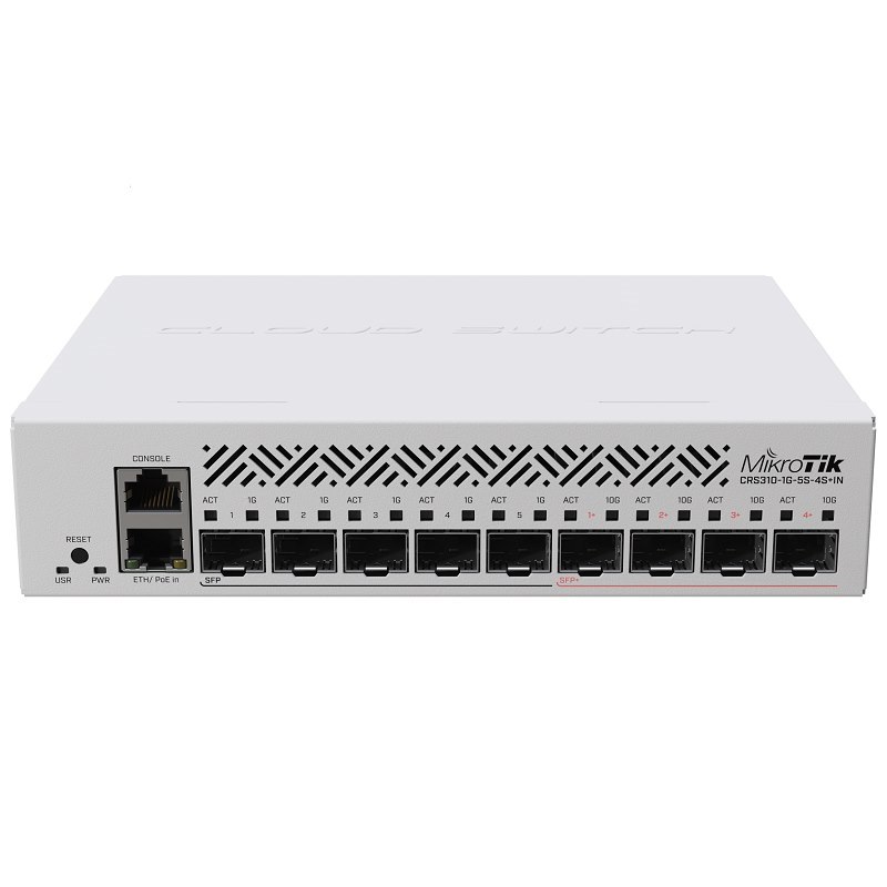 MikroTik Crs310-1G-5S-4S+In Multi-Gigabit Soho Router With 5 X 1G SFP Ports, 4 X 10G SFP+ Ports And 1 X Gigabit Ethernet