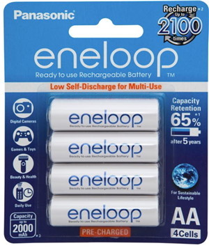 Panasonic Bk-3Mcce/4Ba Eneloop Rechargeable Aa 4PK NiMH 1.2V Batteries Retail Pack Pre-Charged