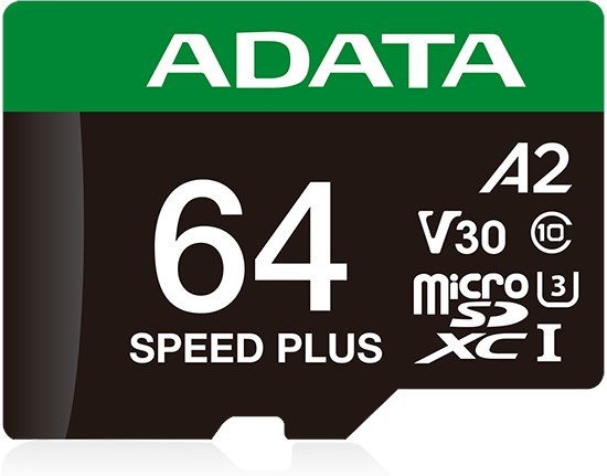 Adata Speed Plus microSDXC Card With Adapter - 64GB Uhs-I - U3 - A2 - V30 Read Up To 160MB/s Write Up To 140MB/s