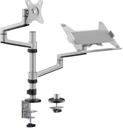 Brateck LDT72-C024ML 17"-32" Dual Arm Premium Articulating Monitor Arm & PC Tray. Arm Extension 466mmBuilt-inCable Management Detachable Vesa Plate. Desk Clamp & Grommet Mounting Inc. Matte Grey Colo
