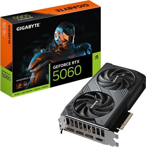 Gigabyte Nvidia GeForce RTX 5060 Windforce Oc 8GB GDDR7 Graphics Card Pcie 5.0 - 2 Slot - 1X 8 Pin Power - Minimum 450W Psu