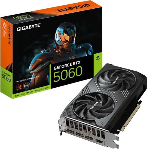 Gigabyte Nvidia GeForce RTX 5060 Windforce Max Oc 8GB GDDR7 Graphics Card Pcie 5.0 - 2 Slot - 1X 8 Pin Power - Minimum 450W Psu