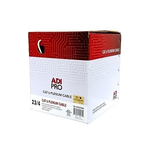 ADI PRO 0E-CAT6PWH CAT6 Plenum Cable, 23/4 Solid BC, Unshielded, UTP, CMP/FT6, 1000' (304.8m) Reel in Box, White