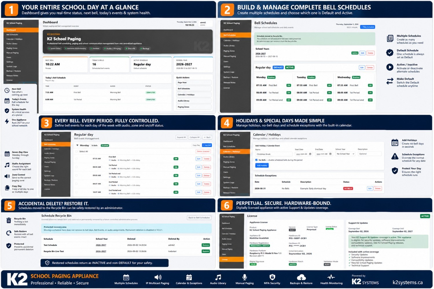 K2 School Paging Appliance – IP School Bell Scheduler & Multicast Paging Controller