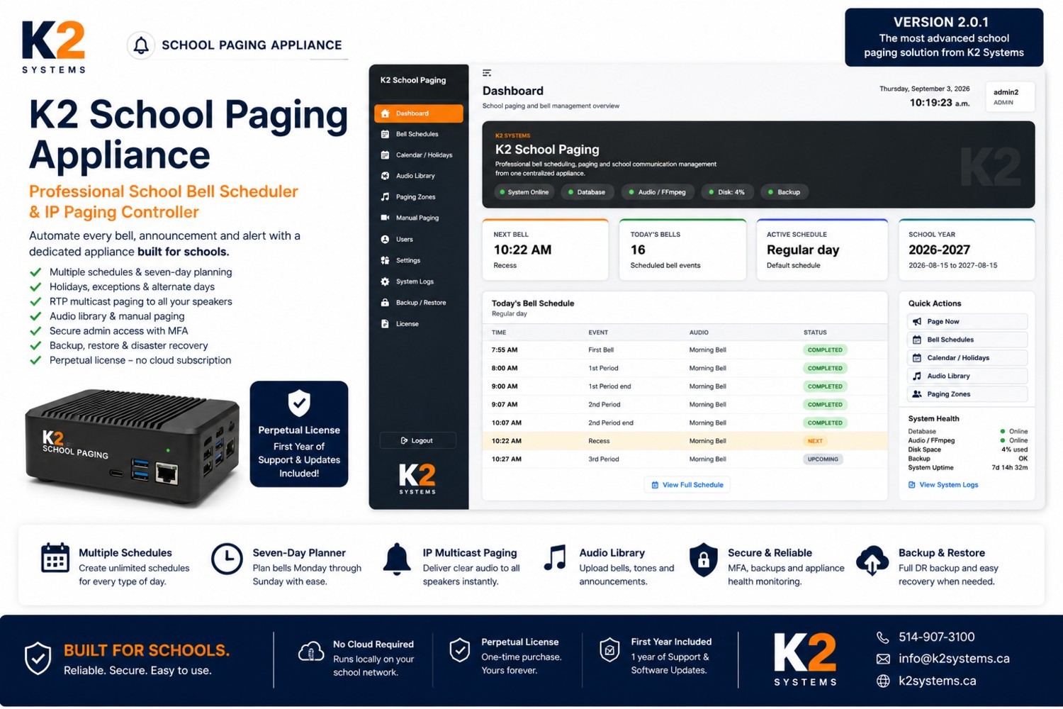 K2 School Paging – Annual Support & Software Updates