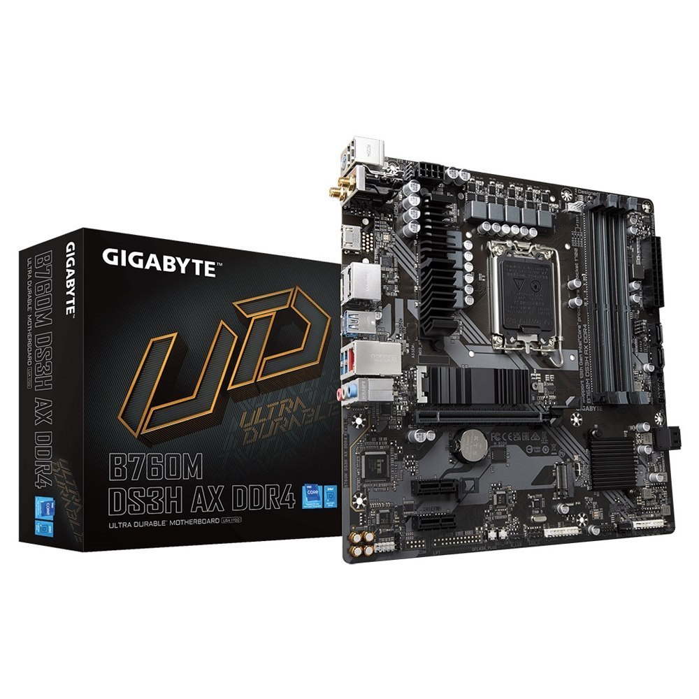 Gigabyte B760M DS3H Ax DDR4 Intel Lga 1700 M-Atx Motherboard, 4X DDR4 ~128GB, 1X Pci-E X16, 1X Pci-E X1, 2X M.2, 4X Sata, 3X Usb 3.2, 2X Usb 2.0, 1X T