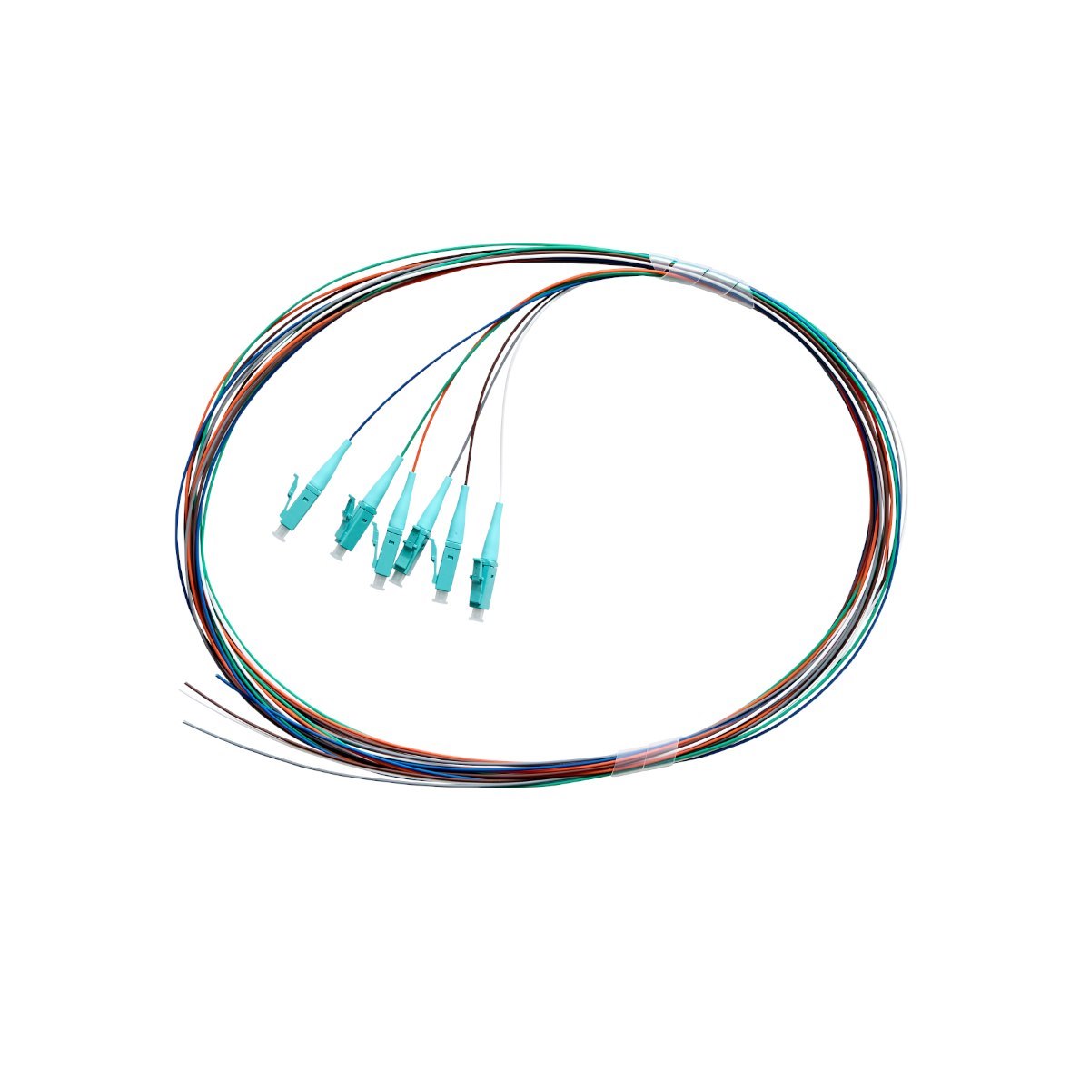 4Cabling Fibre Pigtail LC Om4 Multimode 2M - 6 Pack Rainbow - Aqua Connector | Backward Compatible With Om3