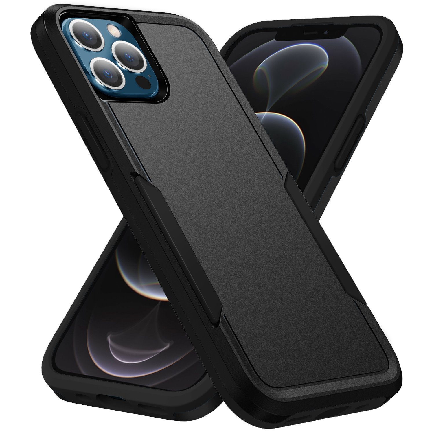 Phonix Apple iPhone 12 Pro Max Armor Light Case Black - Two Tough Layers, Port Covers, No-Slip Grippy Edges, Durable, Rugged Case, Sleek, Pocket Fit