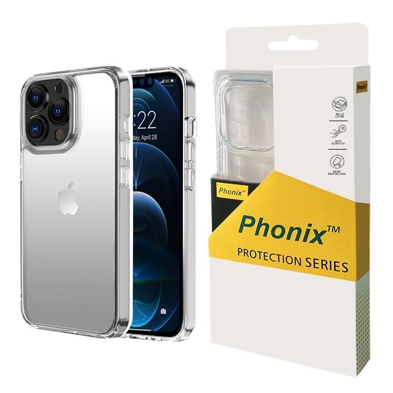 Phonix Apple iPhone 13 Pro Max Clear Rock Hard Case - Two Tough Layers, Port Covers, No-Slip Grippy Edges, Durable, Rugged Case, Sleek, Pocket Fit