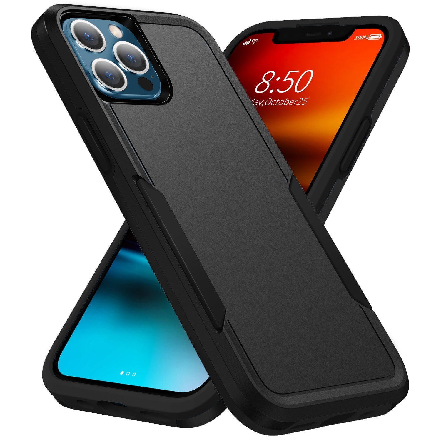 Phonix Apple iPhone 13 Pro Armor Light Case Black - Two Tough Layers, Port Covers, No-Slip Grippy Edges, Durable, Rugged Case, Sleek, Pocket Fit