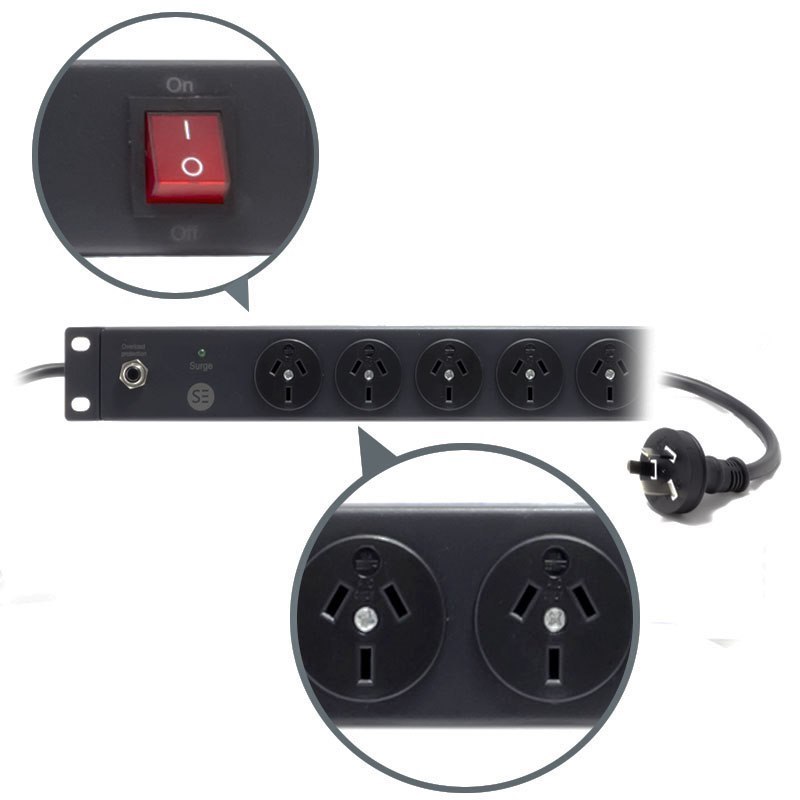Serveredge Basic 3M 8 Port Pdu (8) 3 Pin Aus Gpo Output (1) 3 Pin Aus Plug Input 10A 240V With Surge Protection With Flushed And Recessed Brackets