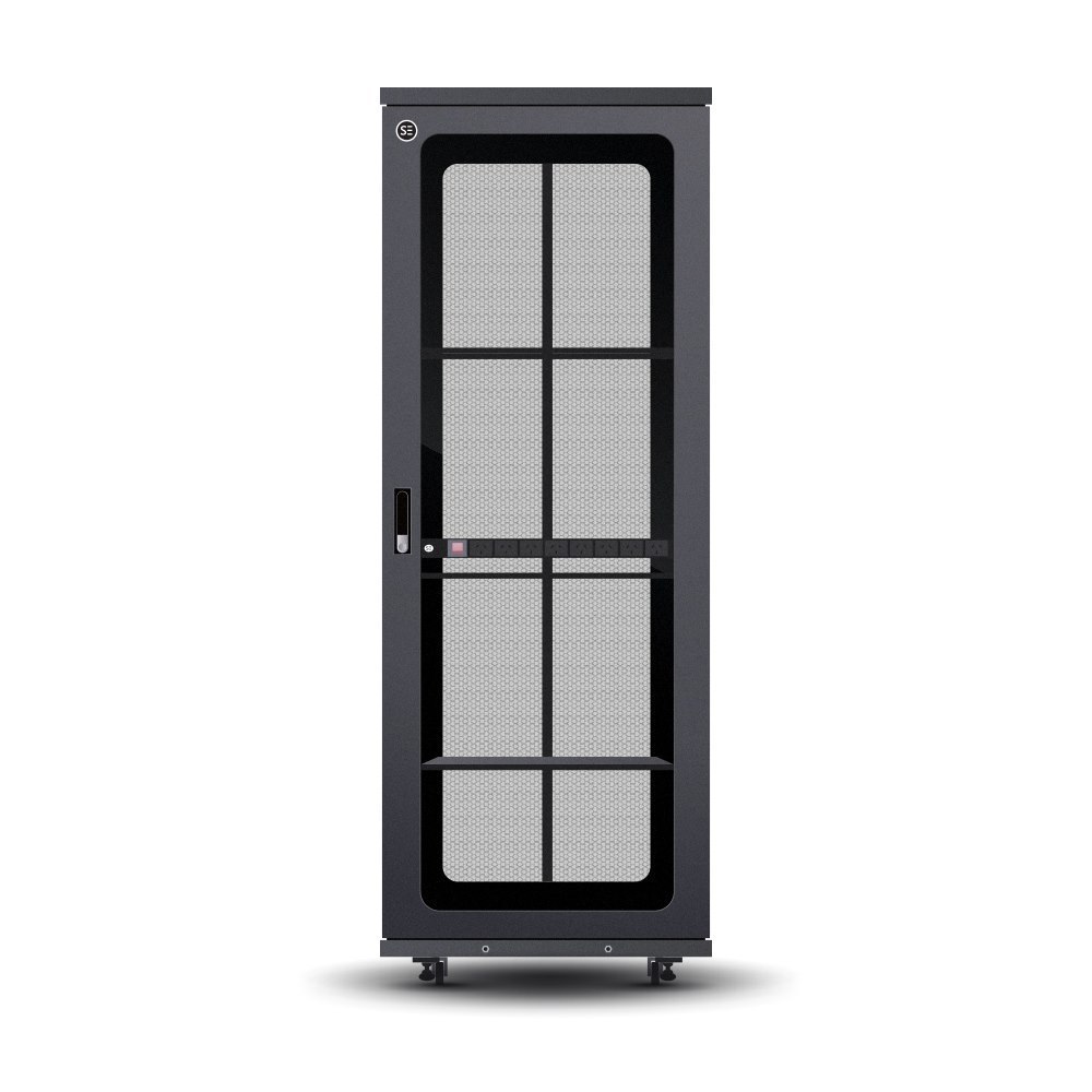 Serveredge 45Ru Fully Assembled Free Standing Server Cabinet - 800W X 1200D X 2188H Includes:Lockable Front Glass DoorLockable Dual Rear Mesh DoorsLockable Split Side Panels1 X 8 Way Pdu1 X 4 Way Roof