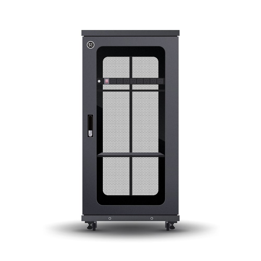 Serveredge 27Ru Fully Assembled Free Standing Server Cabinet - 600W X 600D X 1388HIncludes:Lockable Front Glass DoorLockable Dual Rear Mesh Doors1 X 8 Way Pdu1 X 2 Way Roof Mount Fan Unit2 X Fixed She