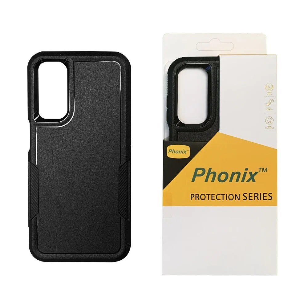 Phonix Samsung Galaxy A15 5G (6.5') Armor Light Case Black - Two Tough Layers, Port Covers, No Slip Grippy Edges, Durable, Rugged, Sleek, Pocket Fit