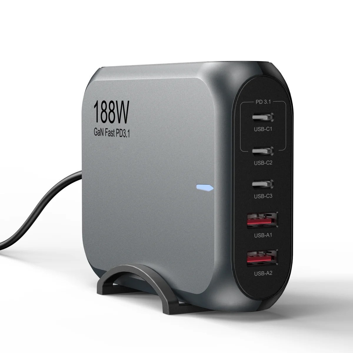 Usp 188W Five Ports Usb-C PD GaN Wall Charger Black
