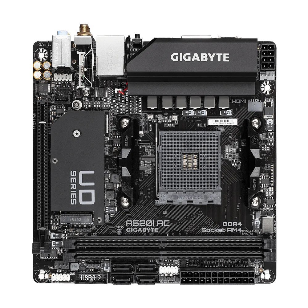 Gigabyte A520i Ac 1.4 Amd Mini-ITX MB 2xDDR4 1xM.2 Pcie3.0 1xDP 2xHDMI 802.11Ac Wifi RGB Fusion