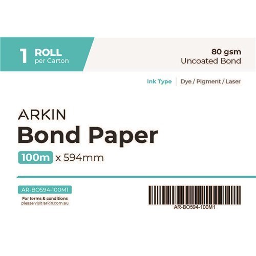 Arkin Bond Paper 80GSM - 594MM X 100M 1 Roll/Ctn - Available Jan2025