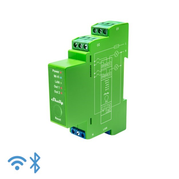 Shelly 2 Circuit Din Rail Dimmer Wi-Fi Relay Switch With Power Metering