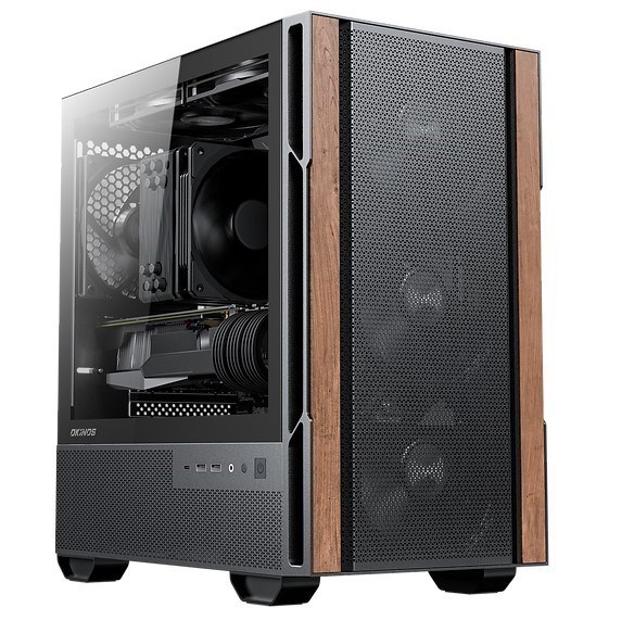 Okinos Cypress 3 Genuine Walnut Wood MicroATX With 4×120MM, Usb-C, 3 Pin Non-PWM Case Fans Pre-Installed,Temper Glass Side Panel, Case