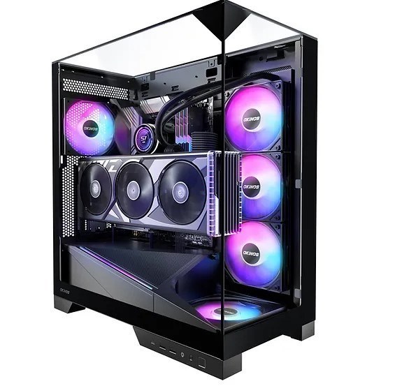 Okinos Aq93 3-Sided Pannoramic ViewTempered Glass ,Atx Usb-C, Pre-Installed 2×120MM Argb PWM Fan, Mid Tower Case
