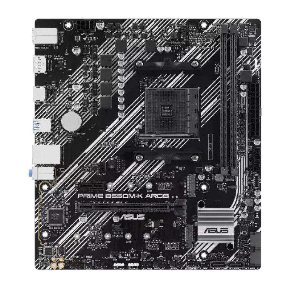 Asus Amd B550M Prime B550M-K Argb (Ryzen Am4) Micro-ATX Motherboard 2X DDR4 64GB, Dual M.2, PCIe 4.0, Realtek 1Gb Ethernet, DP, Hdmi
