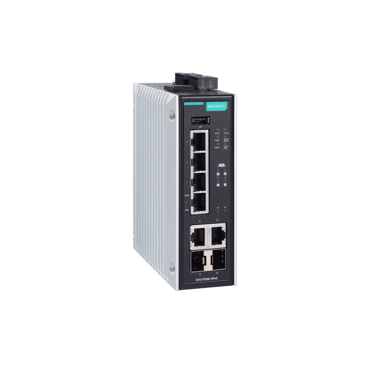 Moxa | Managed Switch, 4 PoE+/60W Ports, 2 Combo Gigabit/SFP Ports, Dual Power, -10 To 60°C.