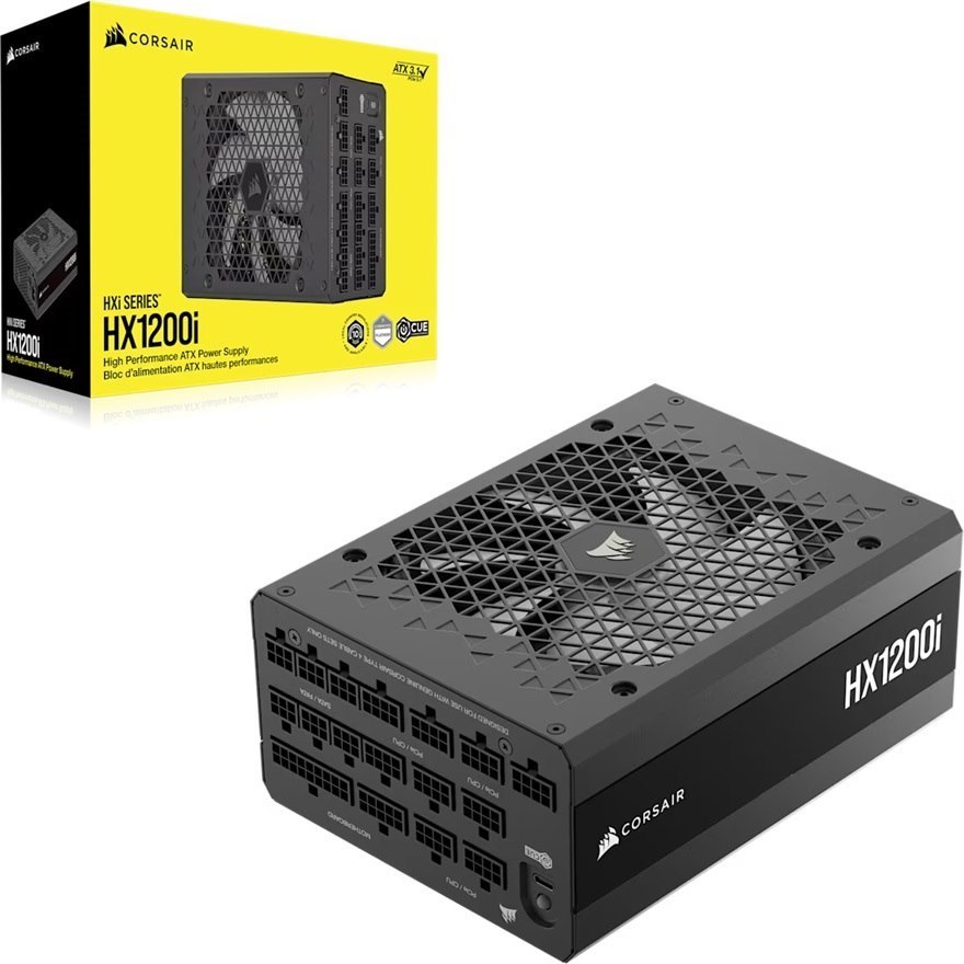 Corsair HX1200i Fully Modular Ultra-Low Noise Platinum Atx 1200 Watt PC Power Supply (Au), Atx12v 3.1, 6X Pata, 2X Eps, 8X Sata, 5X PCIe, Type4 Cable