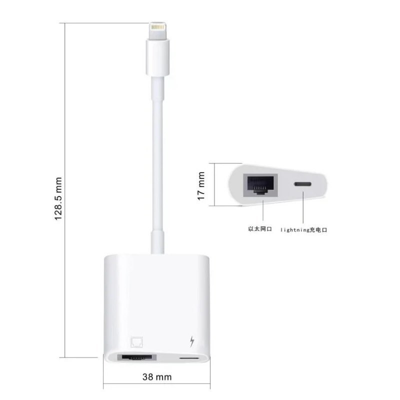 Usp Lightning To Ethernet + Power Adapter - White, Easy To Use, Fast And Stable Connection, 100Mbps.