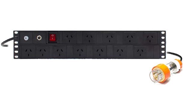 Serveredge Basic Horizontal 12 Port Pdu (12) 3 Pin Aus Gpo Output (1) 3 Pin Captive Plug Input 20A 240V W/ Overload Protection