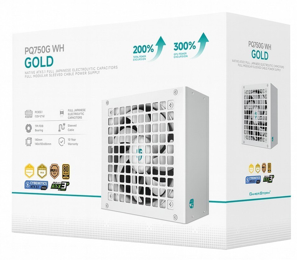 DeepCool PQ750G WH 750W Gamer Storm 80+ Gold/Cybenetics Fully Modular Atx Power Supply 120MM Fan, Japanese Capacitors, DC To DC, Atx12v V3.1