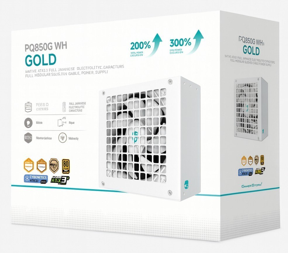 DeepCool PQ850G WH 850W Gamer Storm 80+ Gold/Cybenetics Fully Modular Atx Power Supply 120MM Fan, Japanese Capacitors, DC To DC, Atx12v V3.1,