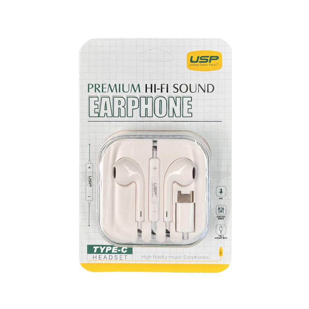 Usp Earphones Type-C With Controller Compatible With All Samsung And iPhone 17/16/15 Series (Support Phone Calls), 2 Years Warranty