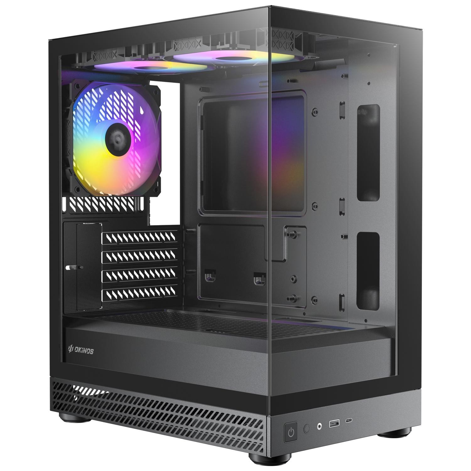 Okinos Aqua Uno - Black, Mini Tower, Micro-ATX/ITX, Tempered Glass, 3×120MM Argb Fans, Usb 3.0 + Type-C, ≤309MM Gpu, ≤165MM Cpu Cooler, Steel