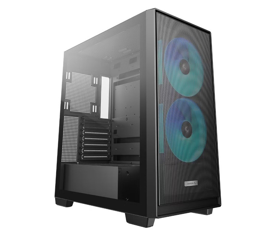 DeepCool CG580 Mesh 2F High Airflow Dual Chamber Atx Case, 2 Pre-Installed Fans, USB3.0×2/Gen2 Type-C×1/Audio&Mic×1