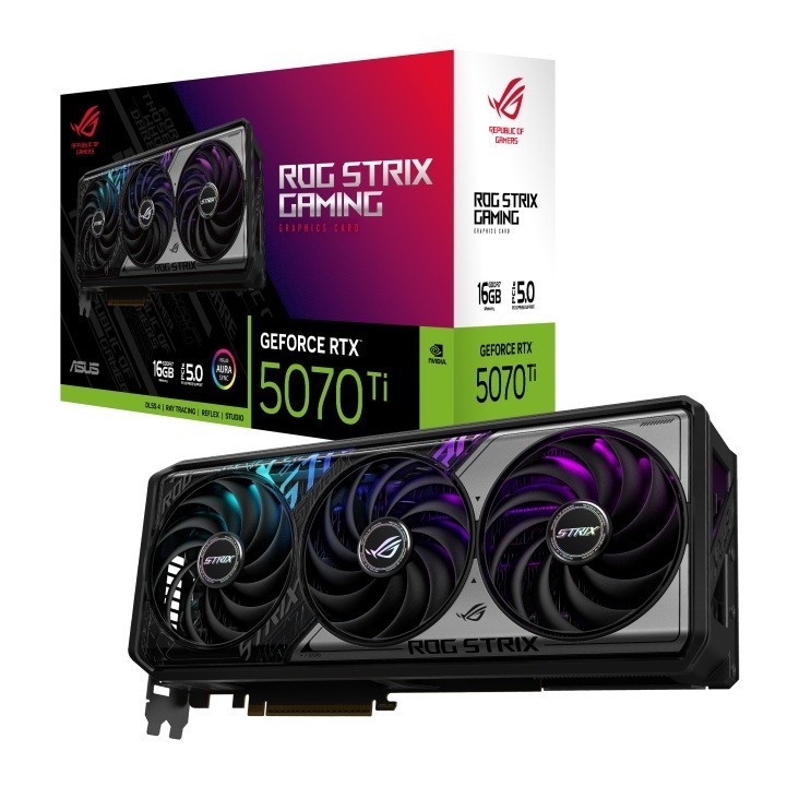 Asus nVidia GeForce Rog Strix Rtx5070ti 16G Gaming, GDDR7, 8960 Cuda, 850W Psu, PCIe 5.0, 28Gbps, 256-Bit, 3X DP 2.1B, 4K/8K