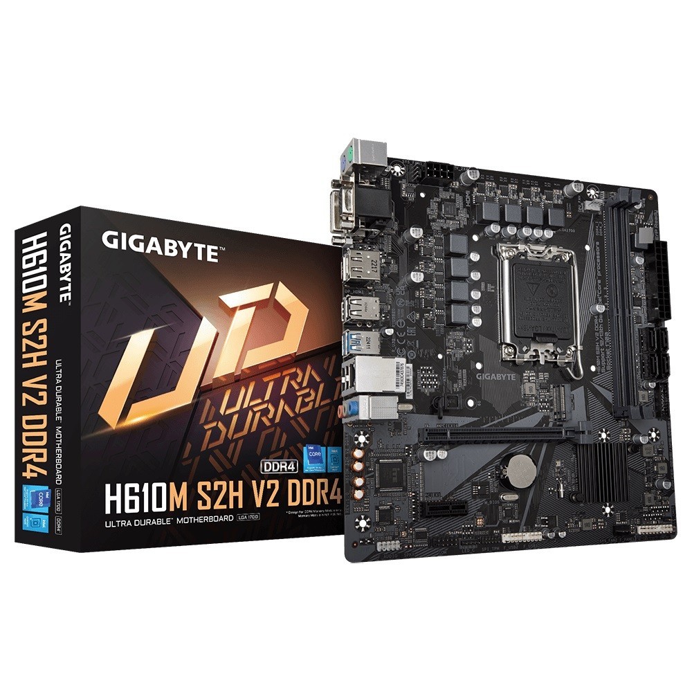 Gigabyte (LS) Gigabyte H610M S2H V2 DDR4 Intel Lga 1700 Matx Motherboard, 2X DDR4 ~64GB, 1X Pci X16, 1X Pci=E X1,1X M.2, 4X Sata, 2X USB3.2,4x Usb 2 (By Order)