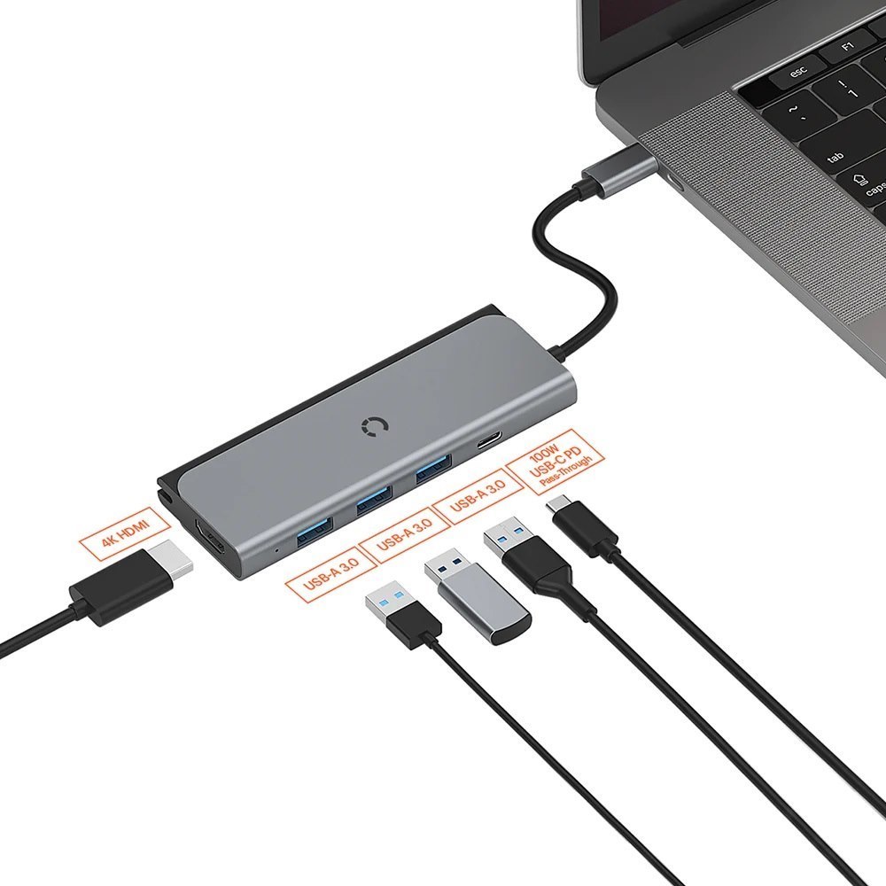 Cygnett TravelMate Usb-C Hub - Black (Cy3318hubc3), (Cable 15CM), Ports (1X 100W Usb-C PD Pass-Through, 3X Usb-A 3.0, 1X 4K Hdmi), 5GBPS Data Speed