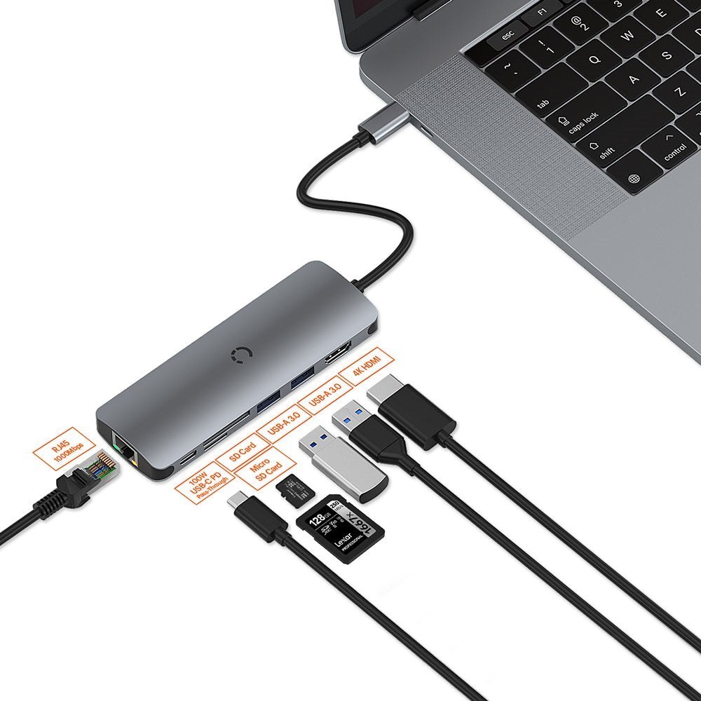Cygnett DeskMate Usb-C Hub - Silver (Cy3319hubc2), 100W Usb-C PD Pass-Through Port, 2X Usb-A 3.0 & 4K Hdmi Display Ports, RJ45 Network Cable Input